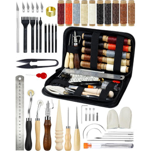 PLANTIONAL Leather Working Tools for Beginners: Professional Leather Craft Kit with Waxed Thread Groover Awl Stitching Punch for Leathercraft Adults Gifts 02