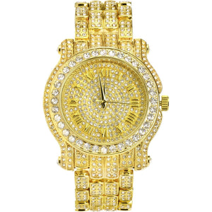 Techno Pave Men's Iced Diamond 45mm Metal Band Watch