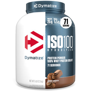 Buy now Dymatize ISO100 Whey Protein Powder Isolate, Gourmet Chocolate, 25g of Protein, 5 Pound, 5.5g BCAAs, Less Than 120 Cal., Gluten Free, 1g Fat, 1g Sugar, 2g Carb (71 Servings) at indiglob india