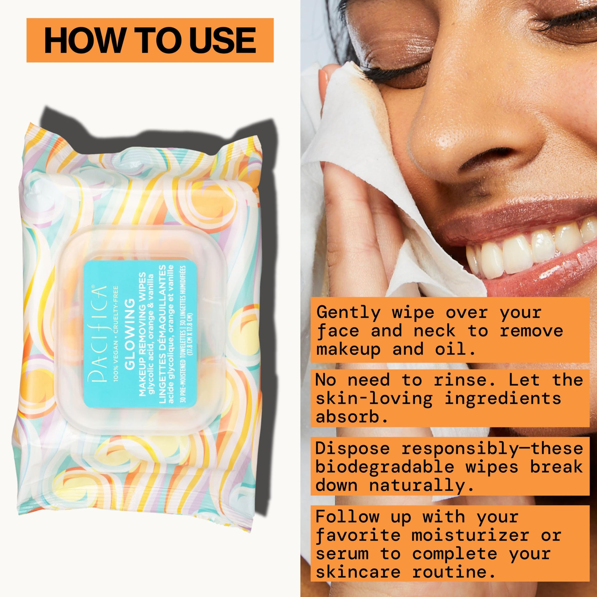 Buy now Pacifica Glowing Makeup Remover Wipes – With Glycolic Acid for AHA Exfoliating and Facial Cleansing – No Rinse Face Cleaning Towelettes – Dermatologist Tested, Vegan & Cruelty-Free – 30 Pack at indiglob india