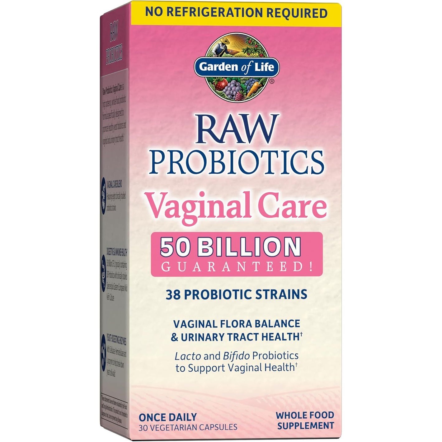 Garden of Life RAW Probiotics Vaginal Care Shelf Stable - 50 Billion CFU Guaranteed Through Expiration, Acidophilus - Once Daily - Certified Gluten Free - No Refrigeration - 30 Vegetarian Capsules