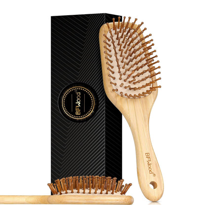 BFWood Bamboo Paddle Hairbrush with Bamboo Bristles for Massaging Scalp