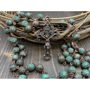 Buy now Nazareth Store Vintage Design Rosary Natural Jasper Stone Beads Necklace Holy Soil Medal & Cross Crucifix Religious Rosaries Terra Santa Jerusalem Collection at indiglob india