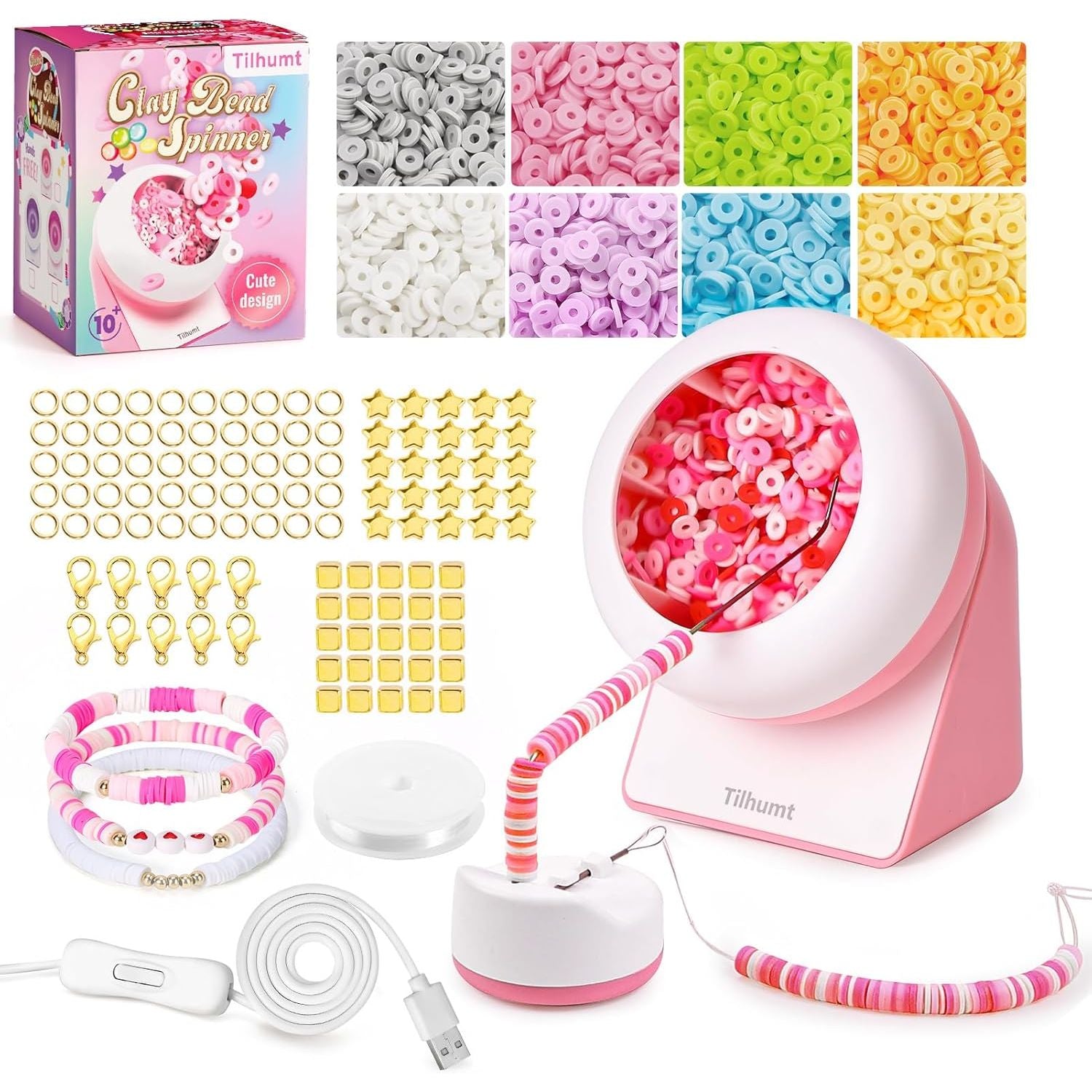Buy now Tilhumt Bead Spinner, 2112Pcs Beading Set for Making 18 Friendship Bracelets, Bracelet Making Kit with 12 Colors Polymer Clay Beads, Crafts for Birthday Gift Choice, Patent Design at indiglob india