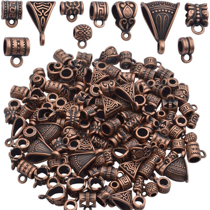 BronaGrand 100g (About 120-170pcs) Mixed Antique Copper Bail Beads,Spacer Bead,Bail Tube Beads,Bracelet Charms,Necklace Pendants for Jewelry and Craft Making