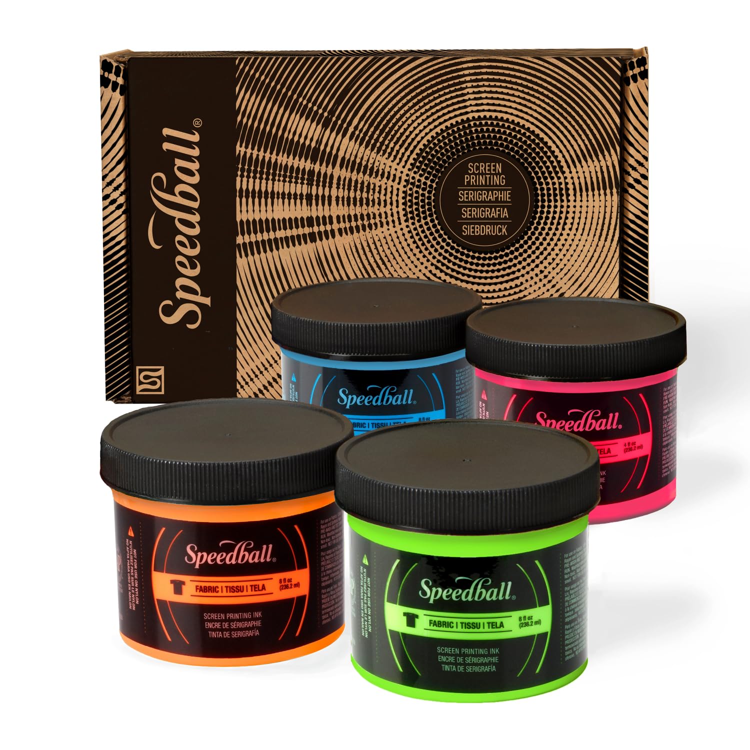 Buy now Speedball Fabric Screen Printing Ink Set, 4oz Fluorescent Colors: Hot Pink, Lime Green, Orange & Blue at indiglob india