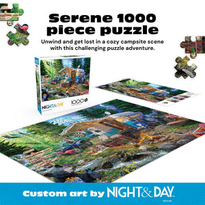 Buy now Buffalo Games - Mountain Retreat - Jeff Haynie - 1000 Piece Jigsaw Puzzle for Adults, Challenging and Colorful Camping Scene, Precision-Cut Pieces, Includes Full-Color Poster at indiglob india