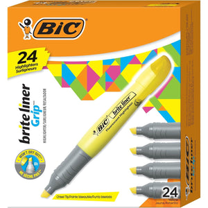 BIC Brite Liner Grip XL Highlighters, Chisel Tip, 12-Count Pack of Yellow Highlighters, Ideal Highlighter Set for Organizing and Coloring