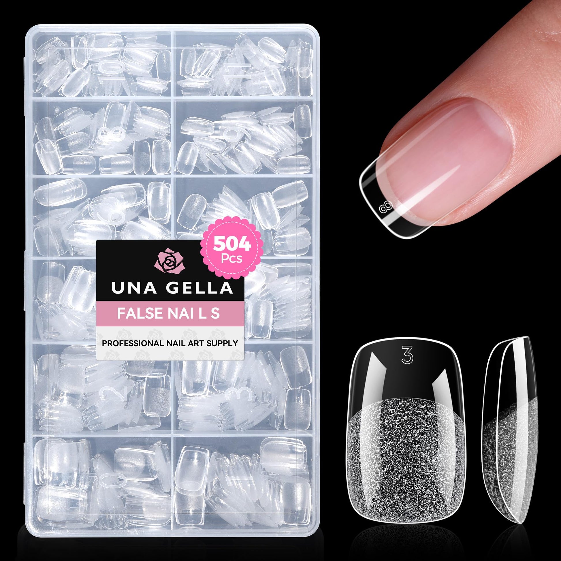 Buy now UNA GELLA Almond Gel Nail Tips, 504PCS Pre Etched Clear Fake Nails Tips Medium Almond Shape - 12 Sizes Full Cover Soft Acrylic Press On Nail Extensions No C Curve Gift for Diy at Home Short Squoval at indiglob india