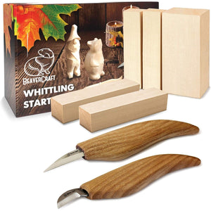 BeaverCraft Wood Carving Kit for Kids, Beginners S16 – Whittling Knives Sloyd, Chip Wood Carving Knife, Basswood Blocks for Carvers - Whittling Tools Set