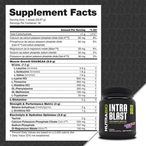 NutraBio Intra Blast Bcaa Powder Amino Acid Supplement, Electrolyte & Hydration Blend, Intra, Pre Workout & Muscle Recovery, 20g Eaa Amino Acids Powder, 5g Glutamine- Grape Berry Crush, 30 Serving