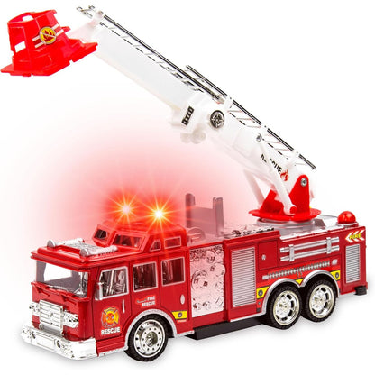Toysery Fire Truck Toy with Flashing Lights & Siren Sounds for Kids, Extendable Rotating Ladder, Bump and Go Action, Role Play Toy for Boys & Girls, Kid Car Toy Trucks, Ages 3-7+