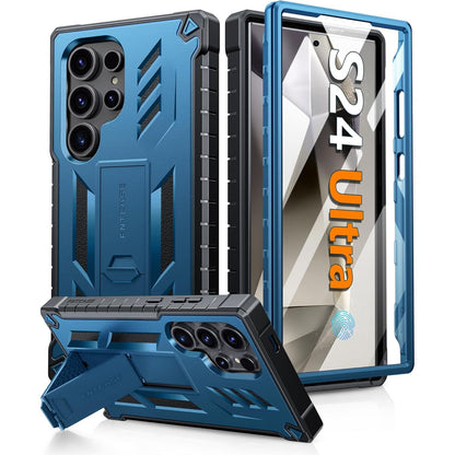 FNTCASE for Samsung Galaxy S24-Ultra Case: Military Grade Drop Proof Protection Cases with Kickstand | Shockproof Rugged Hard Phonecase Heavy Duty Matte Textured Protective Cover - 6.8 Inch Black