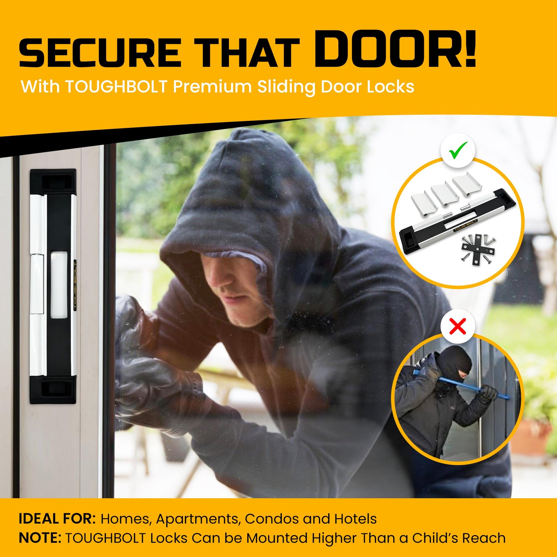 Buy now 2-Pack TOUGHBOLT Double Deadbolt Sliding Patio Door, Child Safety, Home Security Lock with 3-Receiver Latches Included - Installation Required at indiglob india