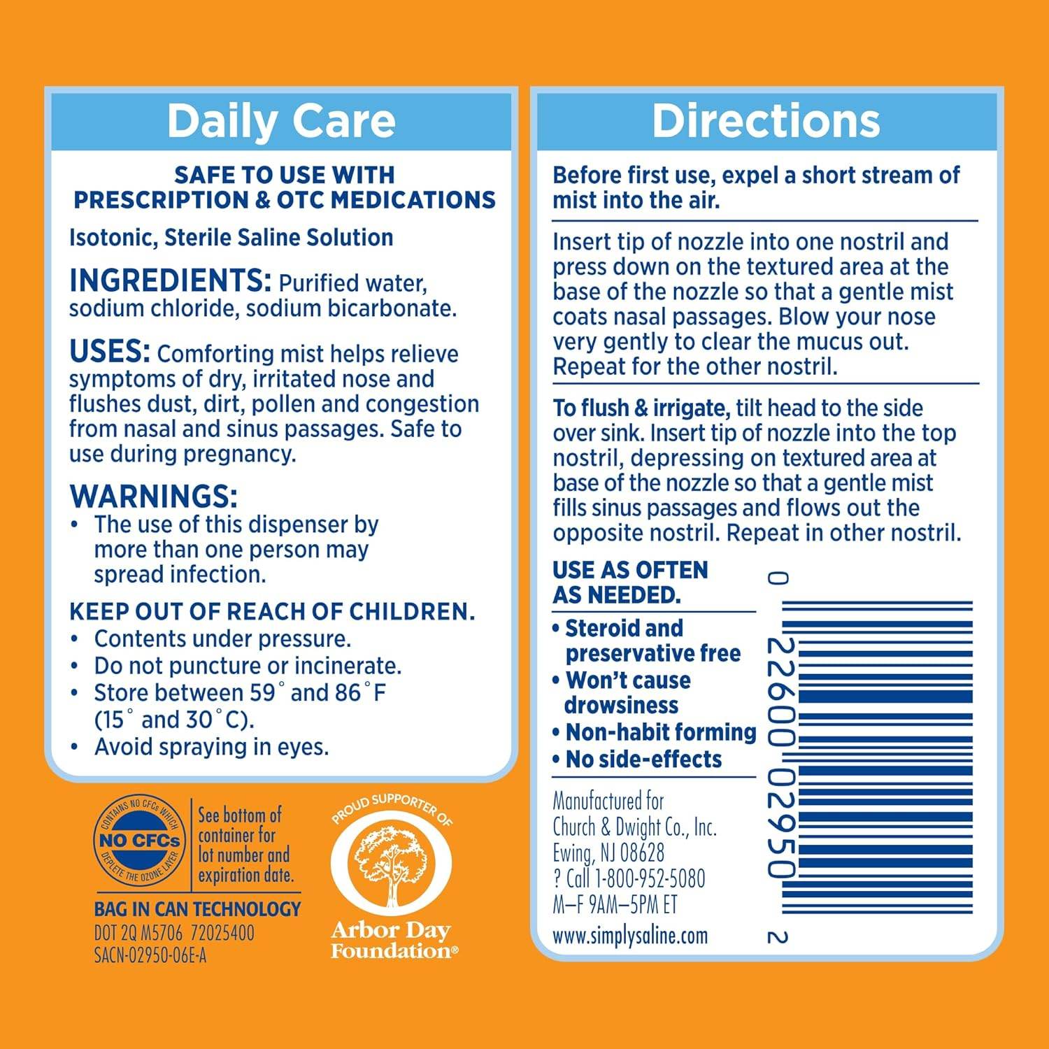 ARM & HAMMER Simply Saline Daily Care Nasal Mist, Drug-Free Non-Drowsy Saline Spray for Instant Nasal Congestion and Allergy Relief, Use as Often as Needed, Suitable to Use if Pregnant, 1.6 oz - My Store