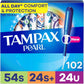 Tampax Pearl Tampons Multipack, with LeakGuard Braid, Super/Super Plus/Ultra Absorbency, Unscented, 34 Count