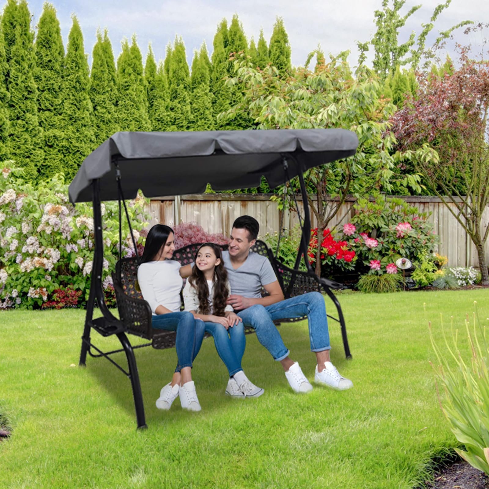 Buy now Swing Chair Canopy Replacement, 2 Seater Garden Seat Cover, Waterproof Windproof Anti-UV Heavy Duty Rip Proof Hammock Top Outdoor Furniture Covers (Grey, Small), Gray at indiglob india