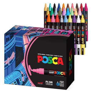 Uni Posca Paint Markers, 5M Medium Acrylic Markers with Reversible Tips, Art Supplies For Fabric, Metal, Glass, Rocks, Wood and Canvas, Assorted Colors, Set of 29