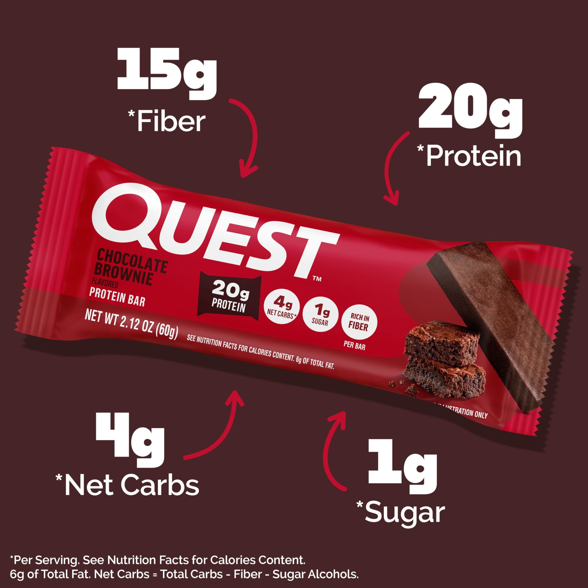 Buy now Quest Nutrition Chocolate Brownie Protein Bar, 20g Protein, 1g Sugar, 4g Net Carb, High Fiber, Gluten Free, 12 Count at indiglob india
