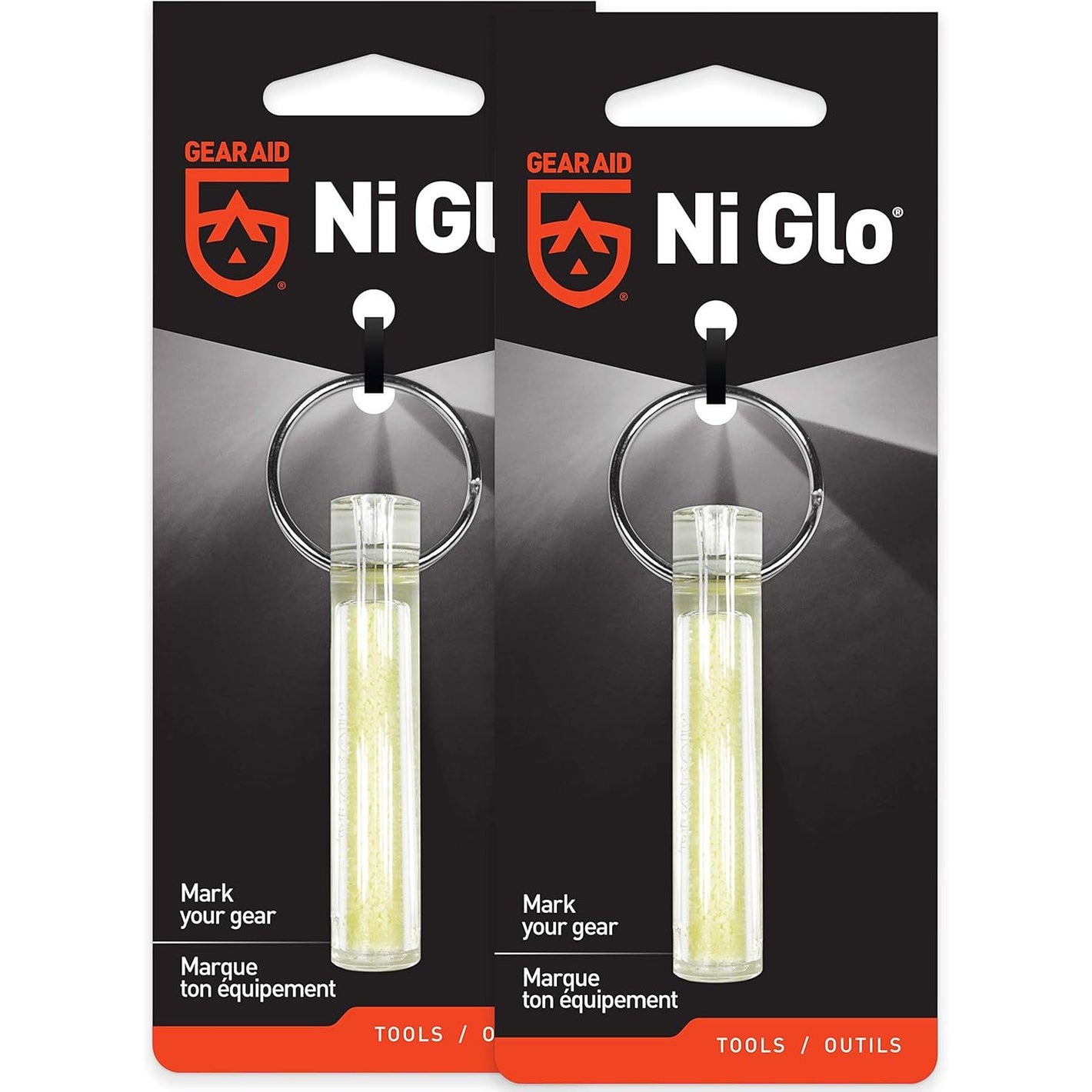 GEAR AID Ni Glo 2” UV Rechargeable Glowing Keychain, Glow-in-the-Dark Accessory for Keys, Camping and Outdoor Gear