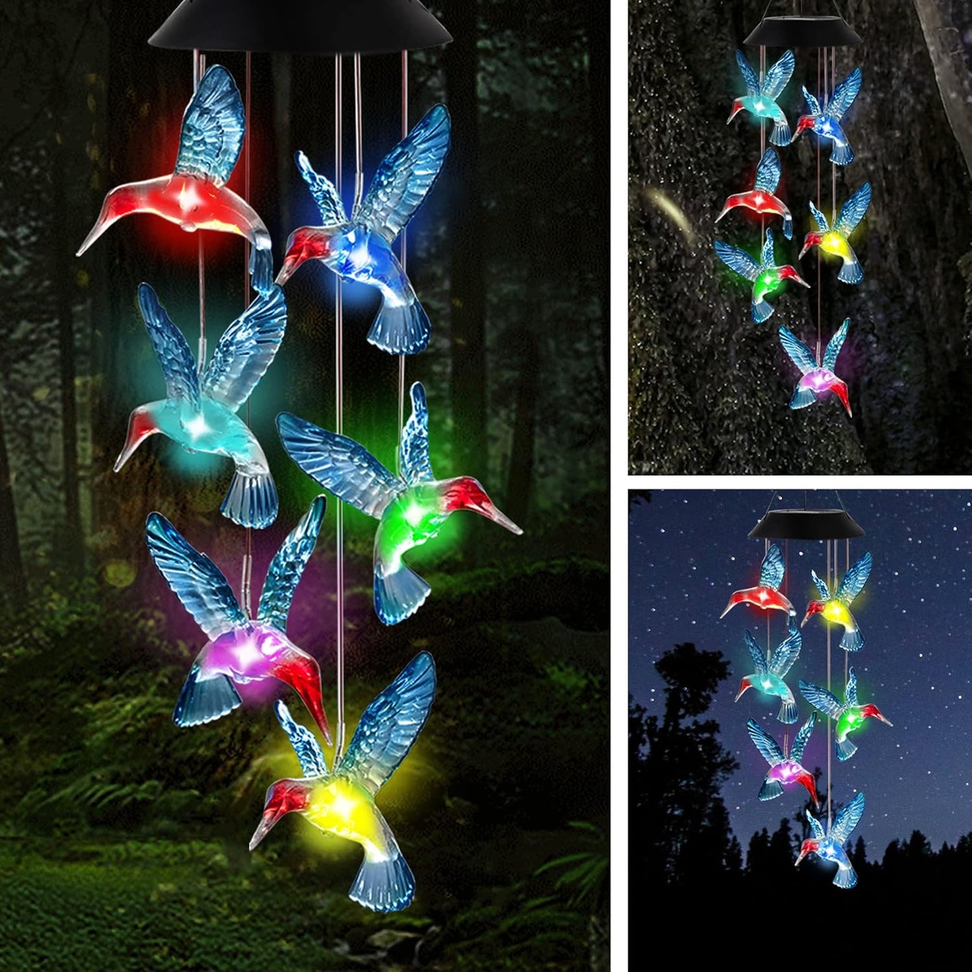 Hummingbird Solar Wind Chimes, OkayGoo Hummingbird Gift Outdoor Wind Chime Solar Lights Color Changing Night Lights Gifts for Mom Grandma Memorial Wind Chimes Christmas Decoration