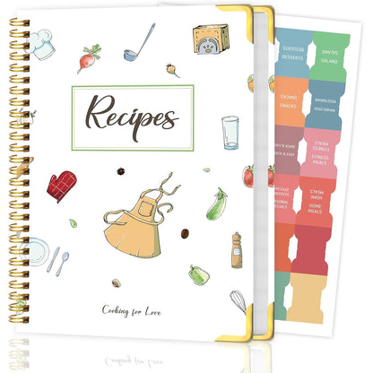 Recipe Book to Write in Your Own Recipes, Blank Cookbook with 175 Pages for Family Cooking Lover, Recipe Notebook with Tab Sticker Sheets, Recipe Journal, Hardcover, 7.5" x 9.5"