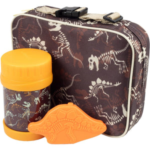 Bentology Kids Lunch Bag Set w Matching Reusable Food Jar & Hard Ice Pack-Dinosaur- Insulated Tote, Stainless Steel thermos & Freezer Pack to Keeps Food Fresh for Hours- Back to School Lunch Box Kits