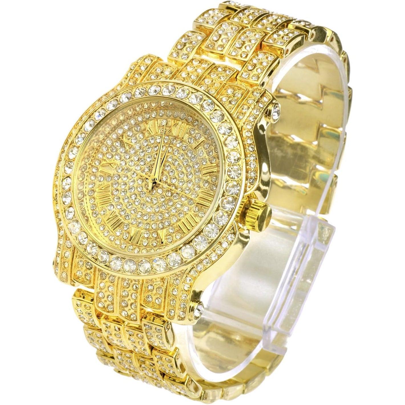 Techno Pave Men's Iced Diamond 45mm Metal Band Watch