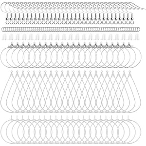 400 Piece Sterling Silver Plated Earring Hooks, Hypoallergenic Earrings Making Kit with Beading Hoop Earring Finding Component Accessories, Earring Backs & Jump Rings for DIY Jewelry Craft