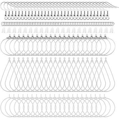 400 Piece Sterling Silver Plated Earring Hooks, Hypoallergenic Earrings Making Kit with Beading Hoop Earring Finding Component Accessories, Earring Backs & Jump Rings for DIY Jewelry Craft