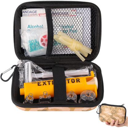 Snake Bite Kit, Bee Sting Kit, Emergency First Aid Supplies, Venom Extractor Suction Pump, Bite and Sting First Aid for Hiking, Backpacking and Camping. Includes Bonus CPR face Shield (Blue)