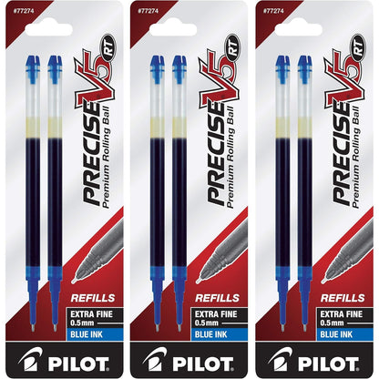 Pilot, Precise V5 RT Liquid Ink Refills, Extra Fine Point 0.5 mm, Black, Pack of 6