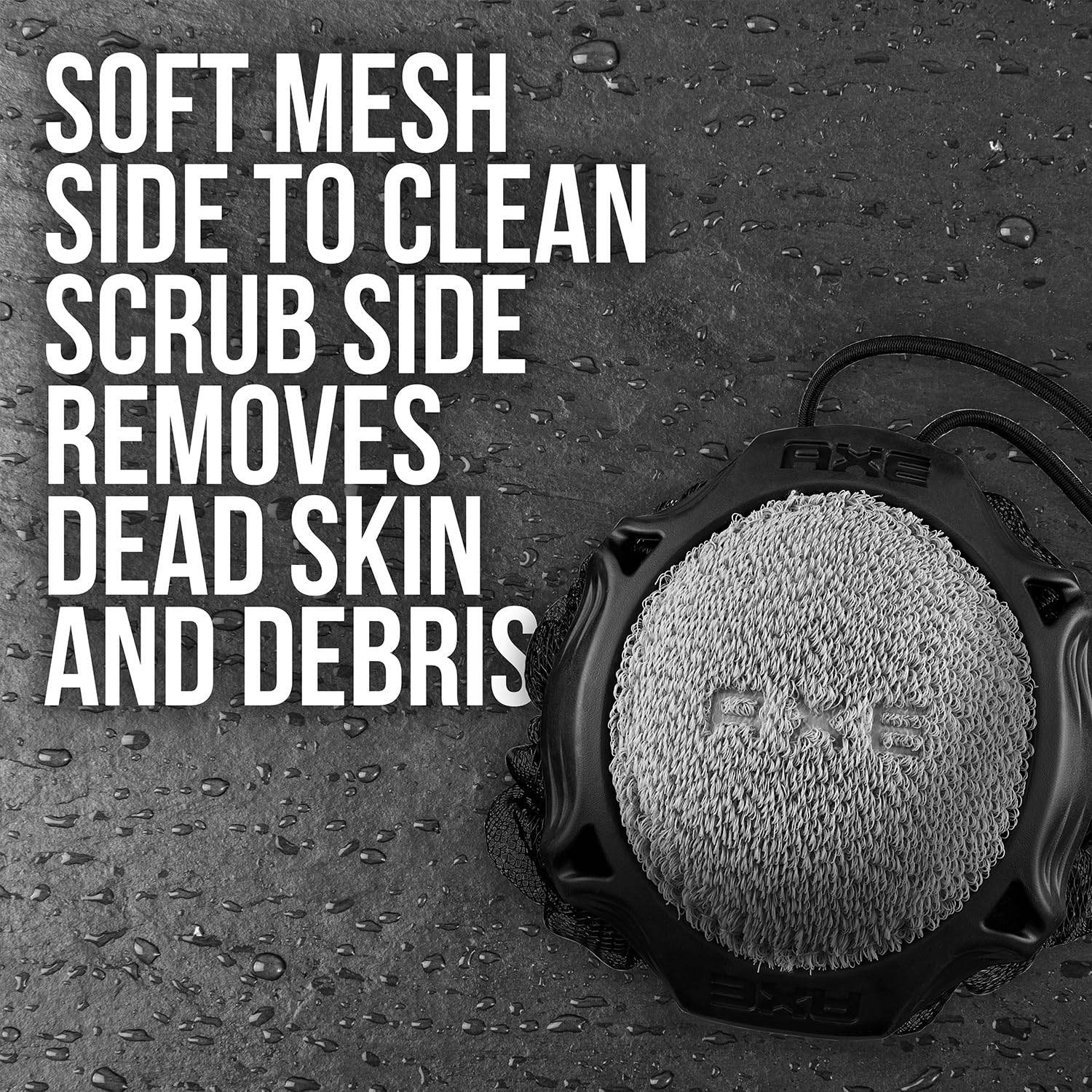 AXE Mens Shower Scrubber Tool, 2-Sided Detailer, Gray Color, Mesh Side for Lathering, Exfoliator for Smoothing Dry, Rough Skin - My Store