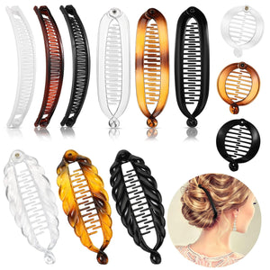 Chuangdi 12 Pcs Banana Hair Clips for Women Classic Clincher Double Combs Large Fishtail Hair Clip Banana Ponytail Holder, 4 Styles(Tortoiseshell Color, White, Clear, Black)