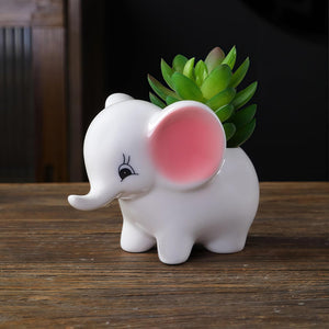 Cute Animal Elephant Shaped Ceramic Succulent Cactus Air Plant Flower Pots Planters-Plant Not Included (Pink&White)