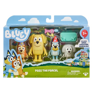 Buy now Bluey Pass The Parcel Figurine Toys Pack of 4, Character Toys with Bingo, Lucky’s Dad, and Lila Figures, Small Action Figures for Kids Ages 3+ at indiglob india