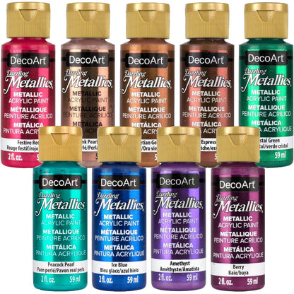 DecoArt Americana Acrylics Paint DAZZLING METALLICS, Set of 18 Popular Colors, 2 fl oz Bottle (Pack of 18)