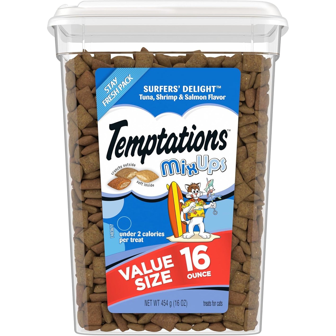 Temptations MixUps Surfer's Delight Flavor Crunchy and Soft Cat Treats, 16 oz. Tub