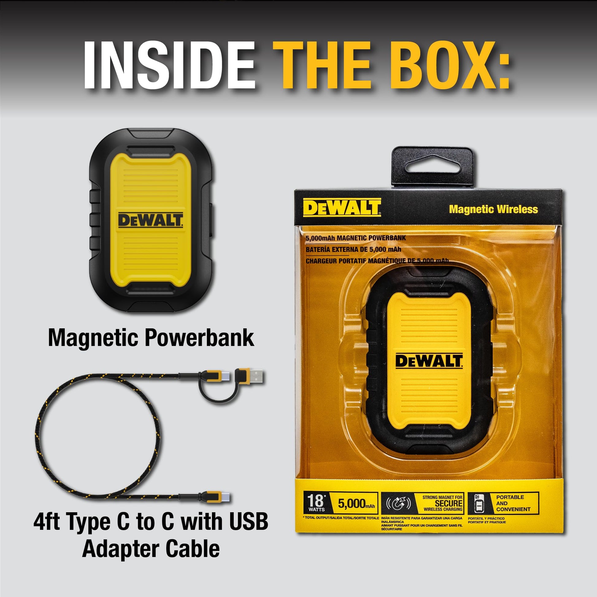Buy now DEWALT Heavy Duty Magnetic Power Bank 5,000mAh, Rugged Wireless Portable Charger 18W Fast Charging Battery Pack, USB-C to C w/USB Adapter Cable 4' Water Resistant Works w/Magsafe iPhone 17/16/15/14 at indiglob india