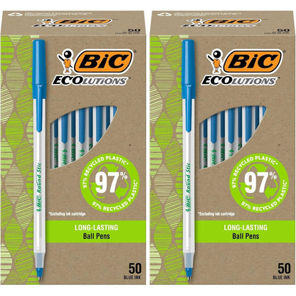 BIC Ecolutions Round Stic Ballpoint Pens, Medium Point (1.0mm), 50-Count Pack, Black Ink Pens Made from 97% Recycled Plastic