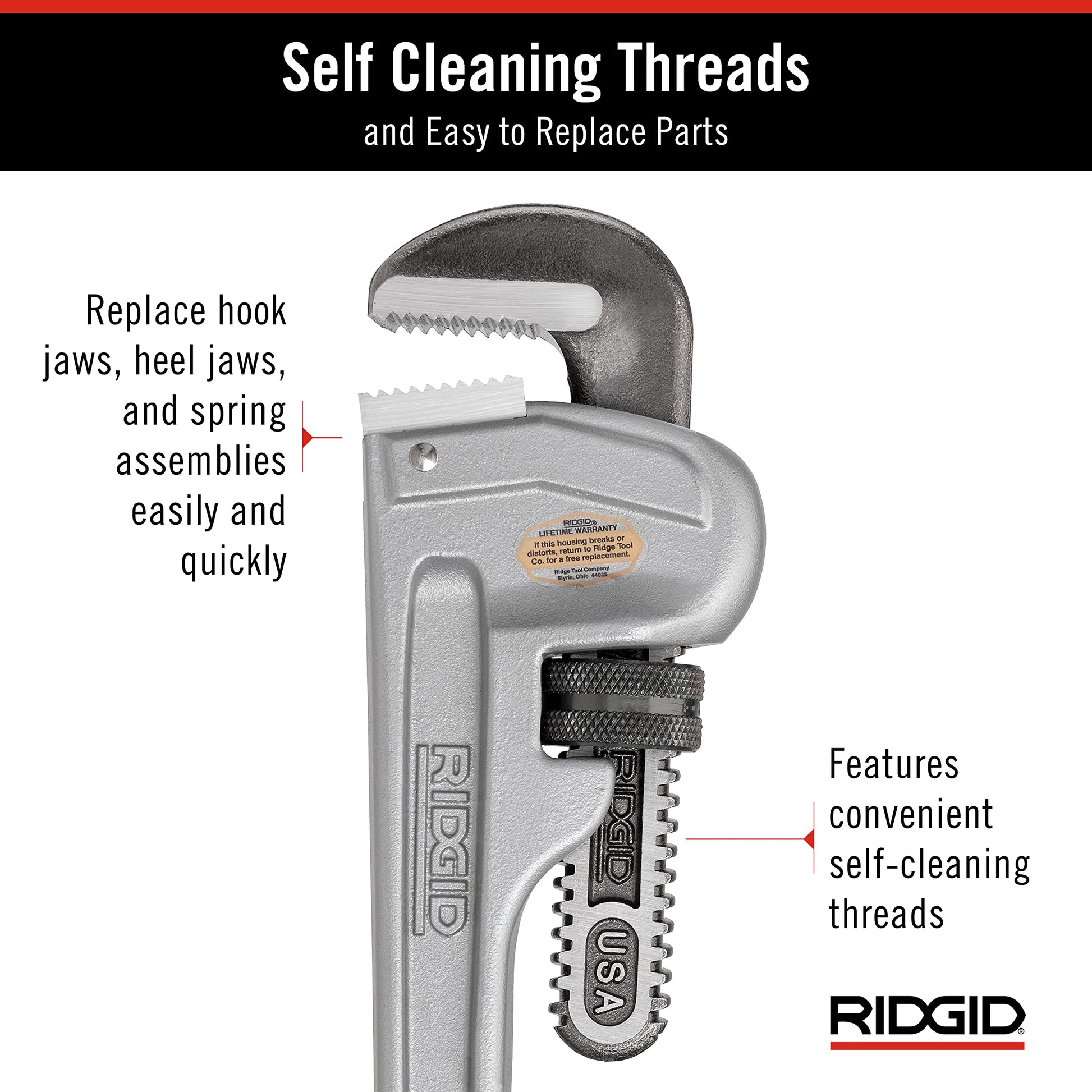 Buy now RIDGID 31095 Model 814 Aluminum Straight 14" Plumbing Pipe Wrench, Silver, Made in the USA at indiglob india