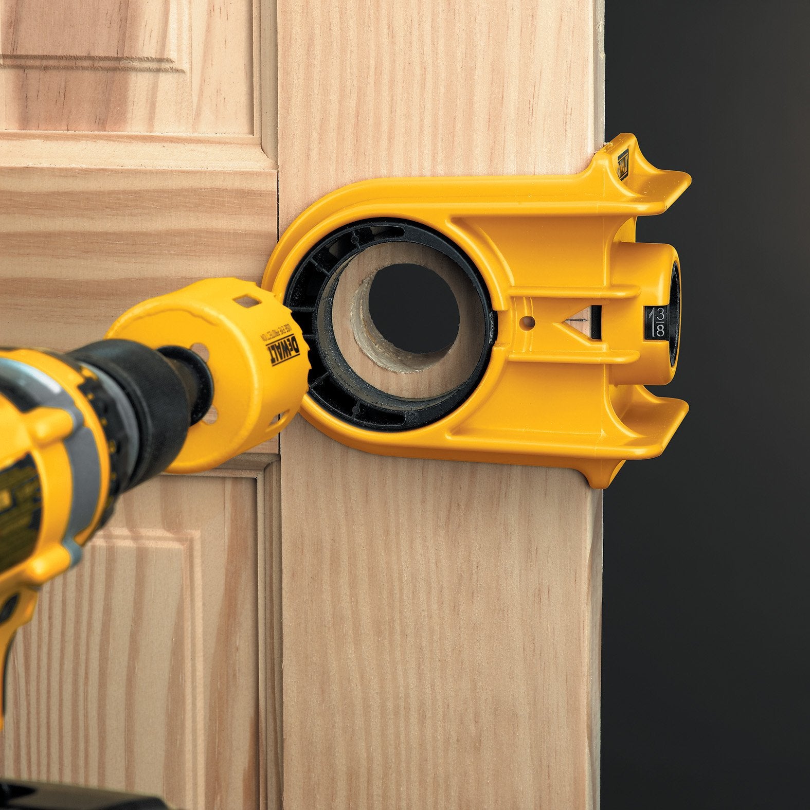 Buy now DEWALT Door Lock Installation Kit, C-Clamp Design, For Metal or Wood Doors, 2 Adjustable Bushings, Easy Installation (D180004) at indiglob india