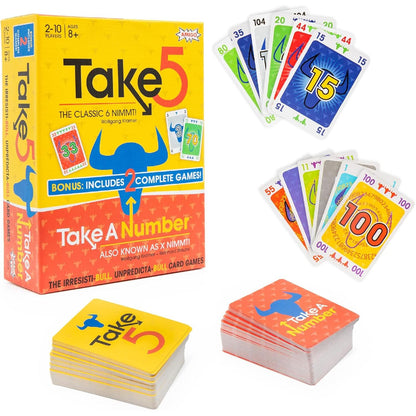 AMIGO Games Take 5 & Take a Number – Two Complete Games in One – Take 5 is The Classic 6 Nimmt! & Take a Number is Also Known as X Nimmt! – Classic Card Games for Kids & Adults Ages 8 & Older