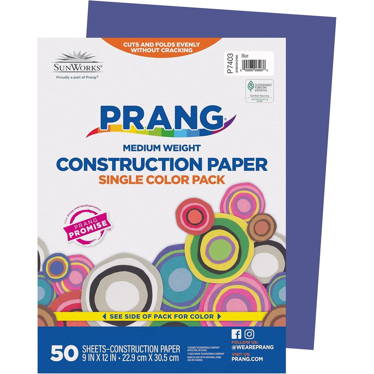 SunWorks 7403 Construction Paper, 9" x 12", 50 Sheets/Pack, Blue