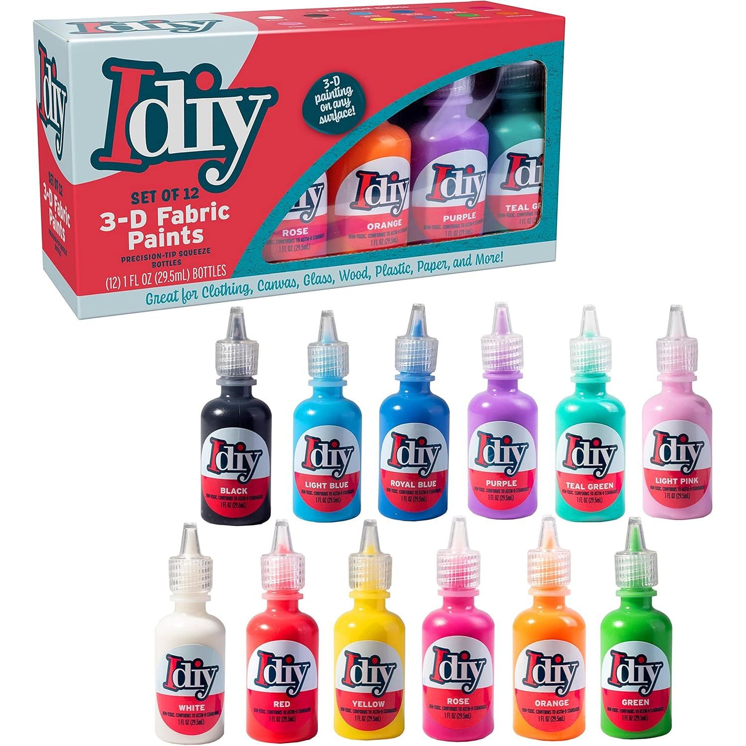 Buy now DIY Fabric Paints, Set of 12 Colors, (1oz bottles) Ultra Bright 3D Fabric Paint, Non-Toxic Water-Based and Permanent - Great Craft, Gift, Project, Summer Camp Activity - Decorate on Any Surface! Multi 12pk at indiglob india