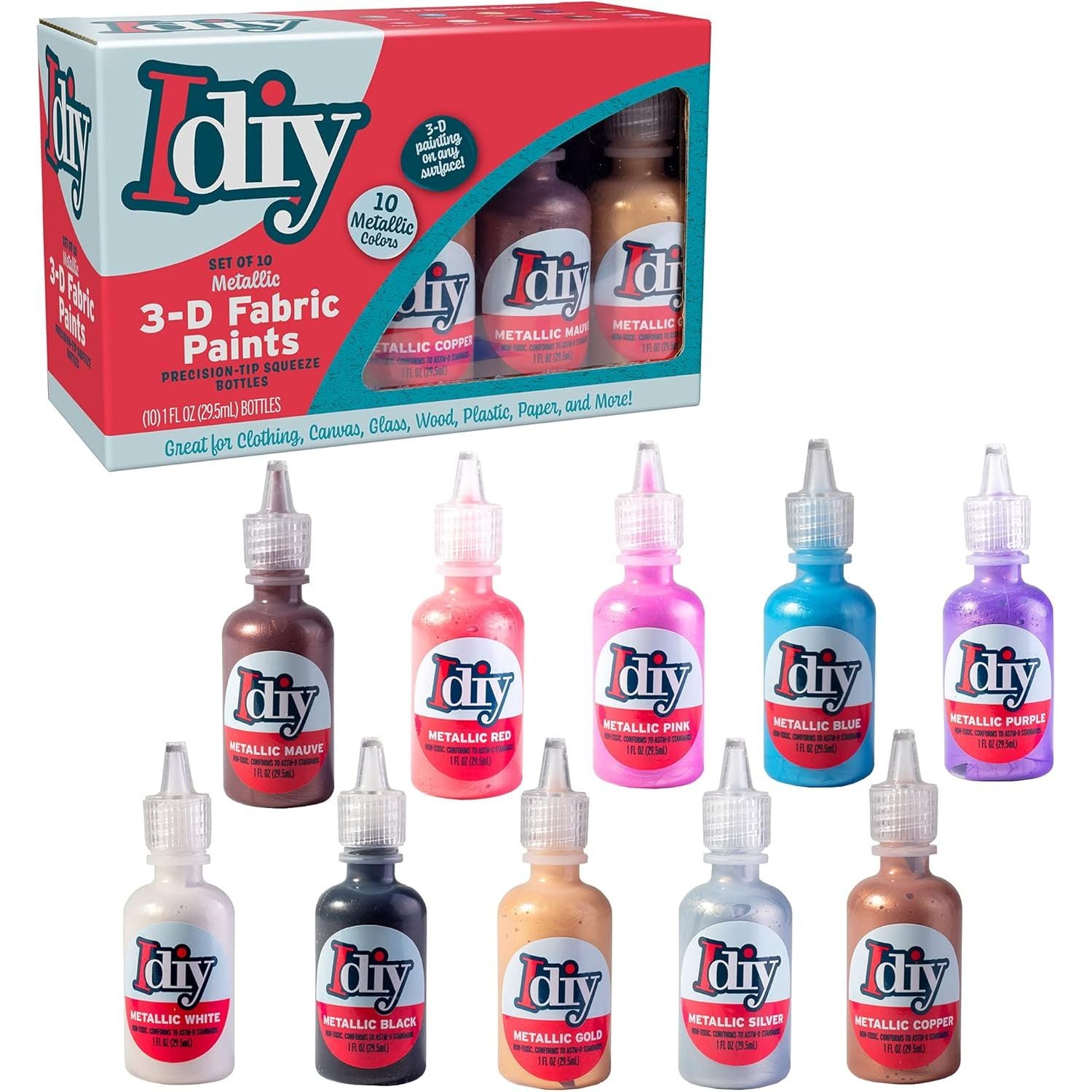 Buy now DIY Fabric Paints, Set of 12 Colors, (1oz bottles) Ultra Bright 3D Fabric Paint, Non-Toxic Water-Based and Permanent - Great Craft, Gift, Project, Summer Camp Activity - Decorate on Any Surface! Metallic at indiglob india