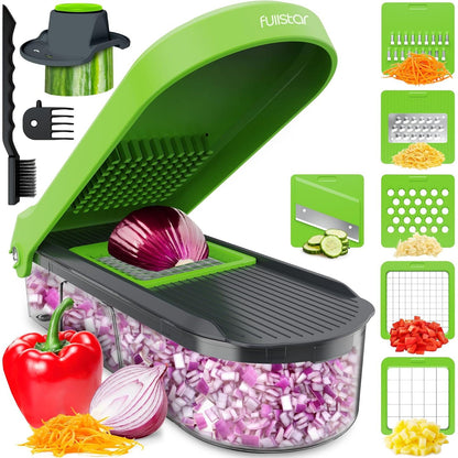Fullstar Mandoline Slicer for Kitchen - Vegetable Chopper, Onion Potato Food Veggie Fruit Slicer and Cutter with Container, Kitchen Gadgets & Accessories, Home Essentials (All-in-1, White/Black)