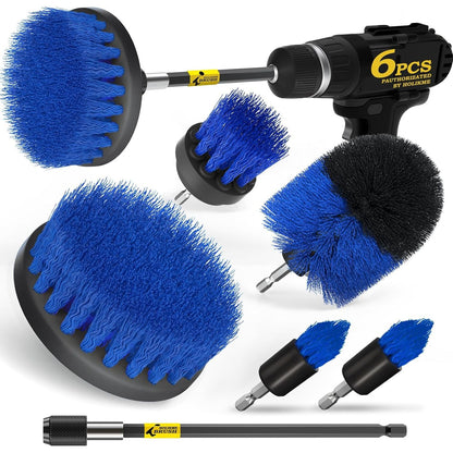 Holikme 6Pack Drill Brush Power Scrubber Cleaning Brush Extended Long Attachment Set All Purpose Drill Scrub Brushes Kit for Grout, Floor, Tub, Shower, Tile, Bathroom and Kitchen Surface，Yellow