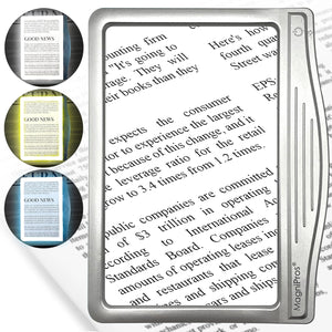 MAGNIPROS Patented 5X Large LED Page Magnifier for Reading | Eye Caring 3 Color Light Modes & Anti-Glare Lens to Reduce Eye Strain-Perfect for Small Prints, Aging Eyes, Low Vision and Seniors