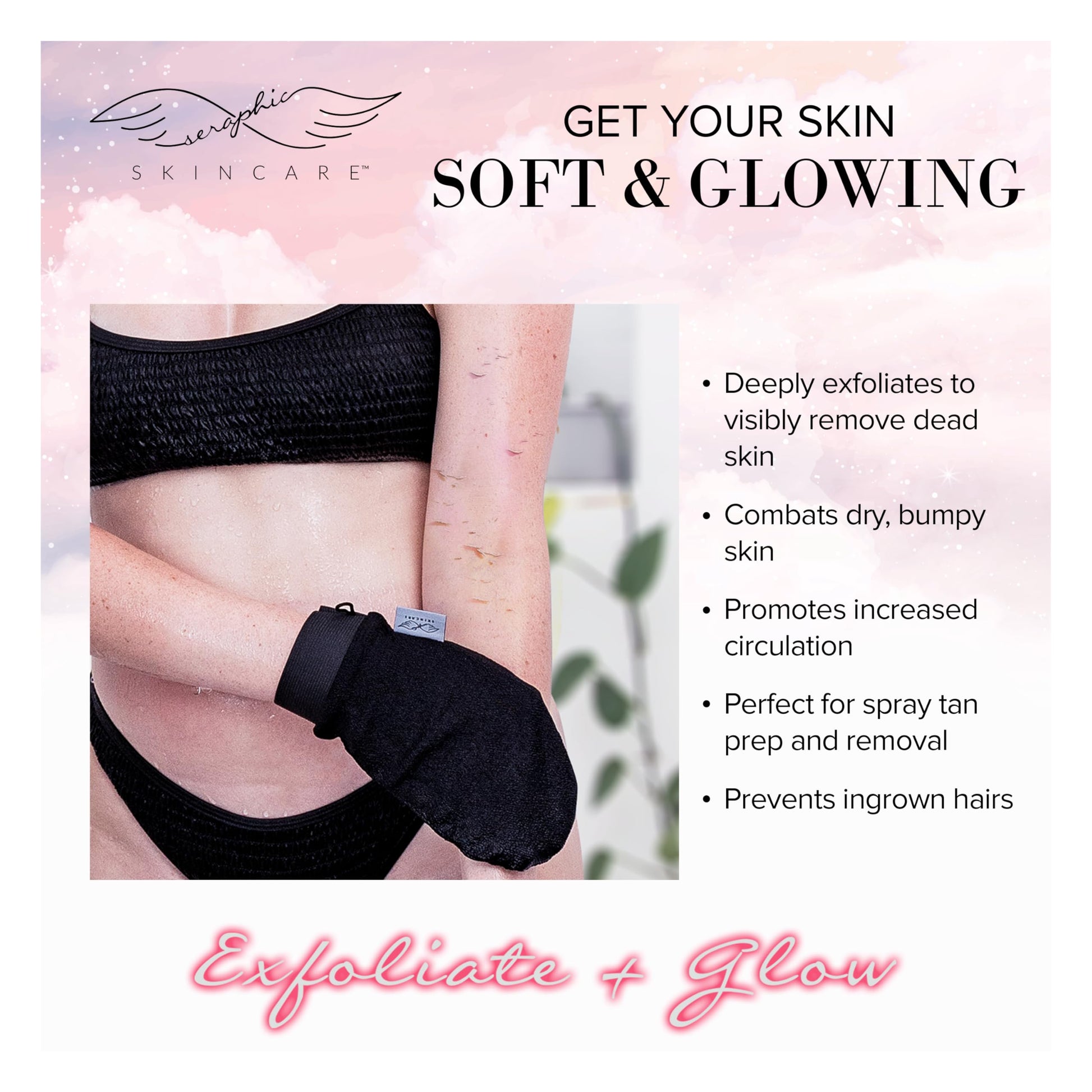 Buy now Seraphic Skincare (Original) Premium Exfoliating Mitt for Body (1pc) – 100% Vegan Viscose Traditional Body Scrub Glove Kessa Korean Washcloth – Body Exfoliator for Self-Tan Removal & Keratosis Pilaris at indiglob india